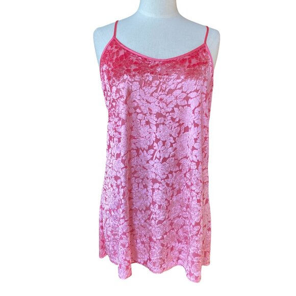 Vintage Burnout Velvet Floral Slip Dress Pink Mini Coquette Barbiecore Fairy-L - Picture 4 of 13